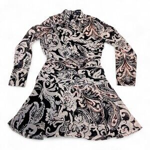 Zara Paisley Mock-Neck Long Sleeve Dress - Size S